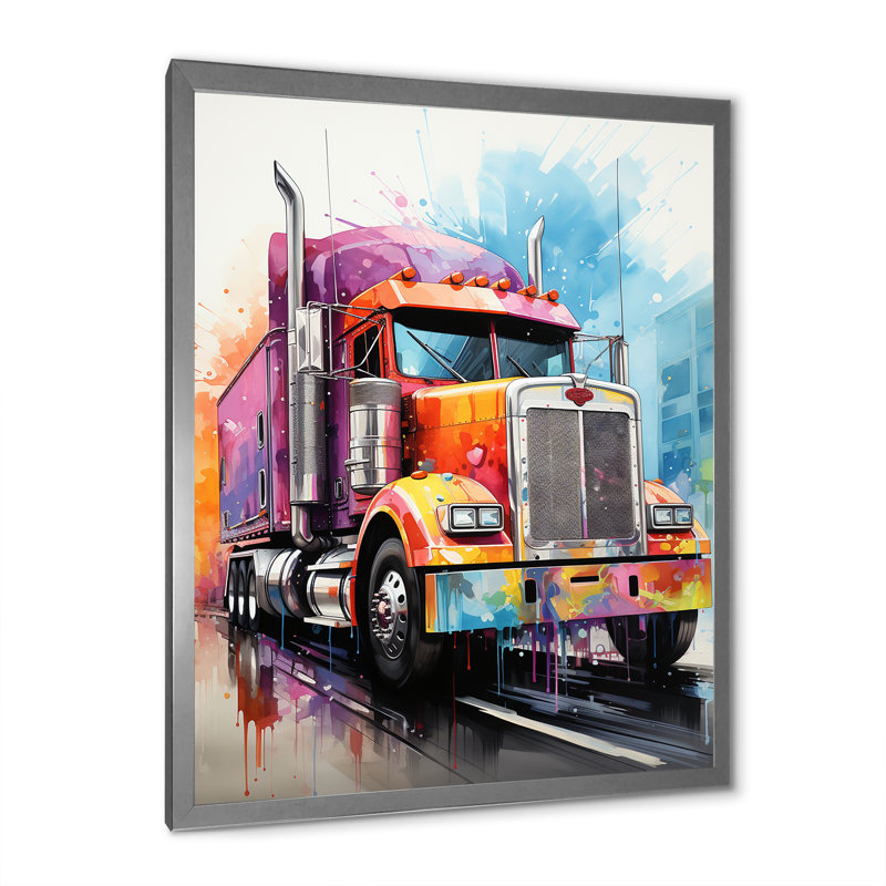 Semi Truck Rebel Rumble II - reproduction sur toile, H 20 po x l 12 po x P 1 po, Cadre photo argenté