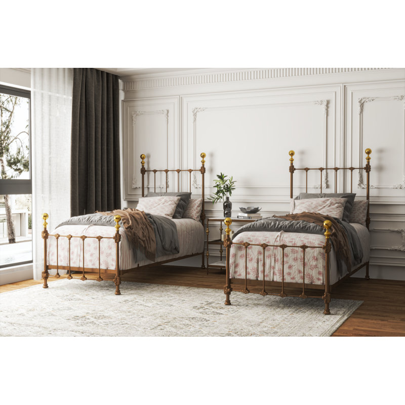 151 Palatial Bed | Complete Standard, Twin, Gloss Off-White/Antique Gold