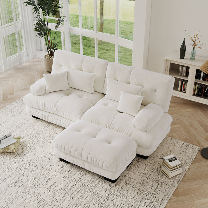 Canapé, ensemble de salon, canapé Cloud, canapé en L, tissu chenille, Blanc