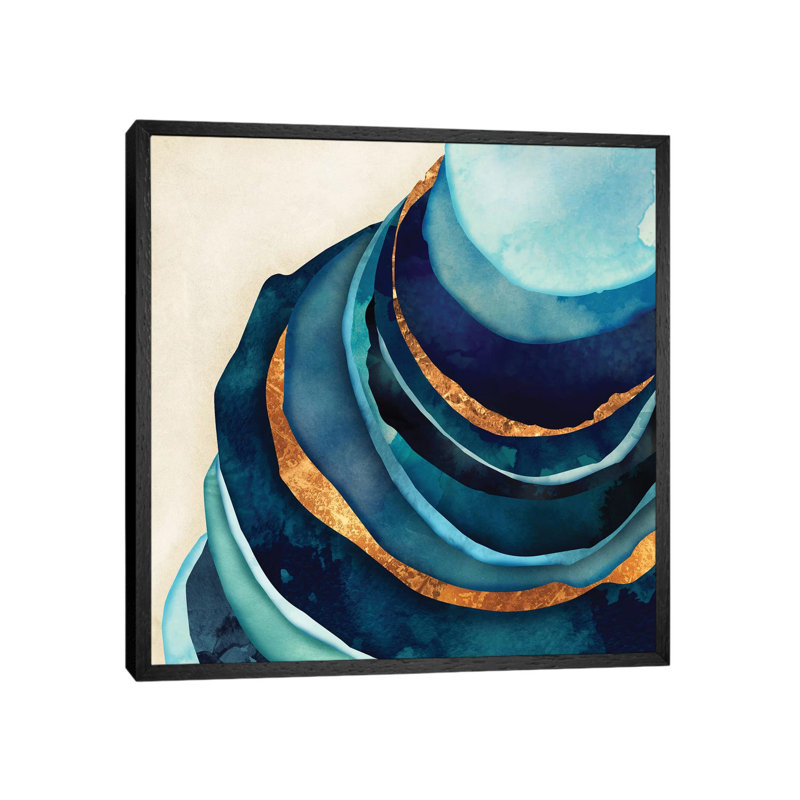 Abstract Blue And Gold - Print on Canvas, 93.98 cm H x 93.98 cm W, Black Framed