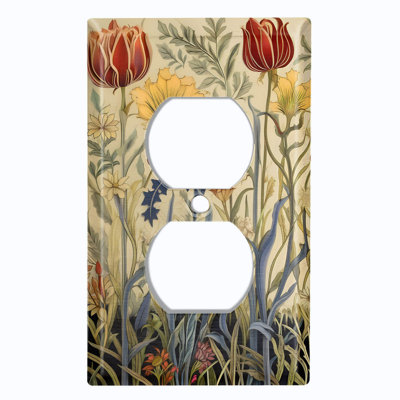 Couvercle de plaque d'interrupteur en métal; Recto verso standard US 1 bande - Fleurs rétro