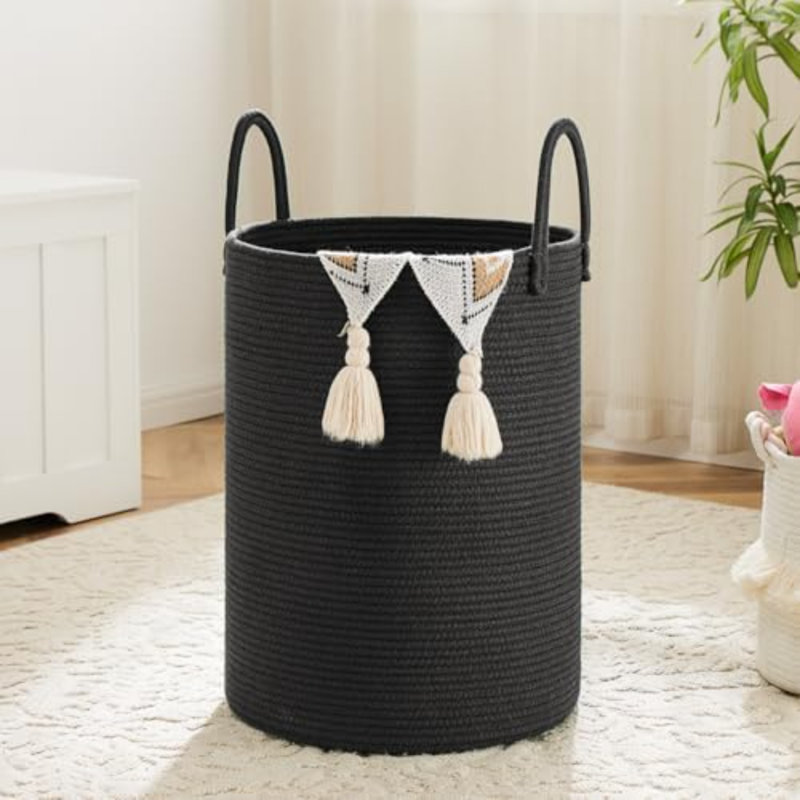 Laundry Basket,Woven Cotton Rope Laundry Hamper,100L For Decorative Storage Of Dirty Clothes,Toys And Blankets In Bathroom,Baby Room And Living Room