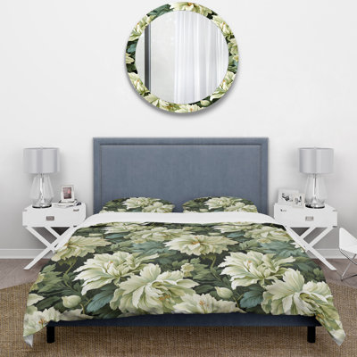 Green Damask Marigold Oasis - Ensemble de housse de couette damassé