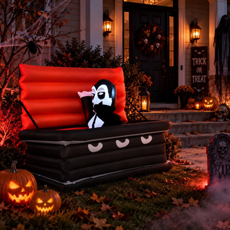 Décoration gonflable d'Halloween pour l'extérieur avec lumière, Vampire dans un cercueil