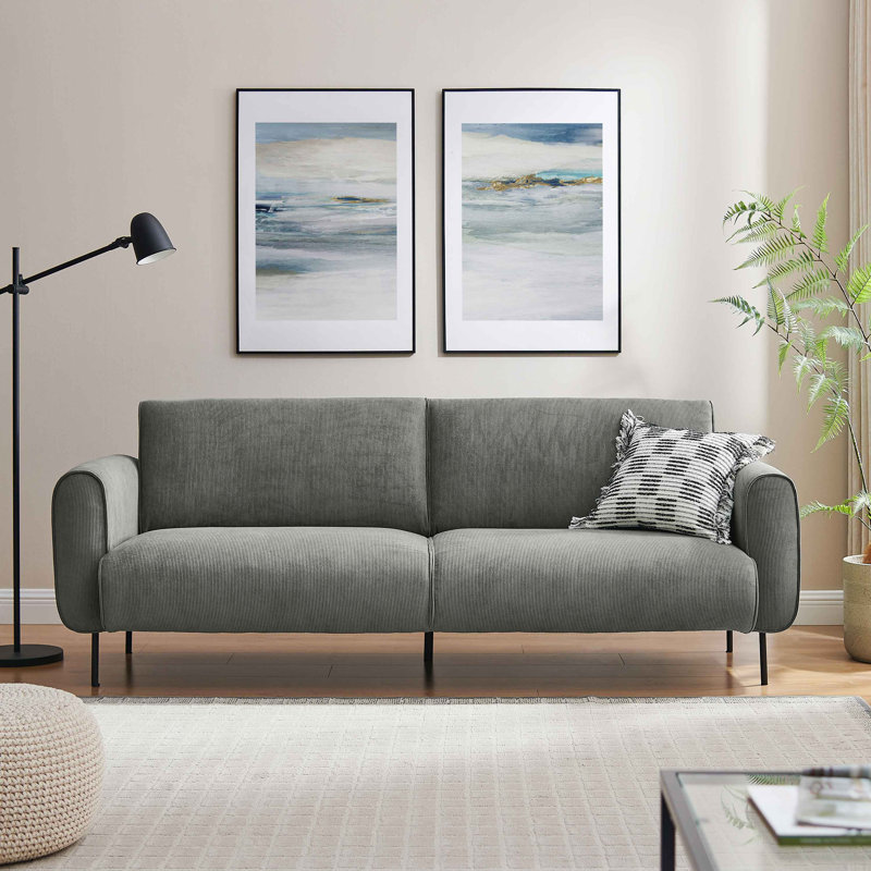 213.2Cm Round Arms Sofa, Grey