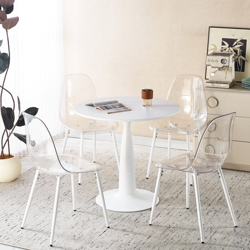 Table de salle à manger à piédestal avec plateau blanc pour 4 à 6 personnes 1 + 4 Mid-Century 5 pièces, table de bout, pieds de table basse en métal, processus d'assemblage facile, facile à assembler et à entretenir