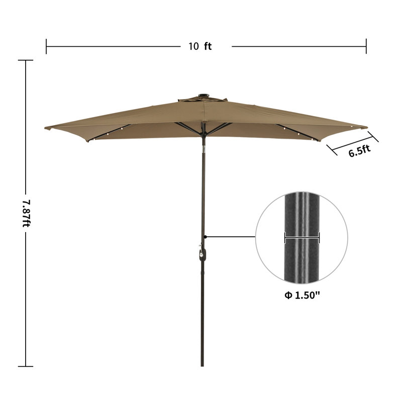 Parasol de marché rectangulaire lumineux 9 pi 10 po x 6 pi 6 po Sikeston, Taupe