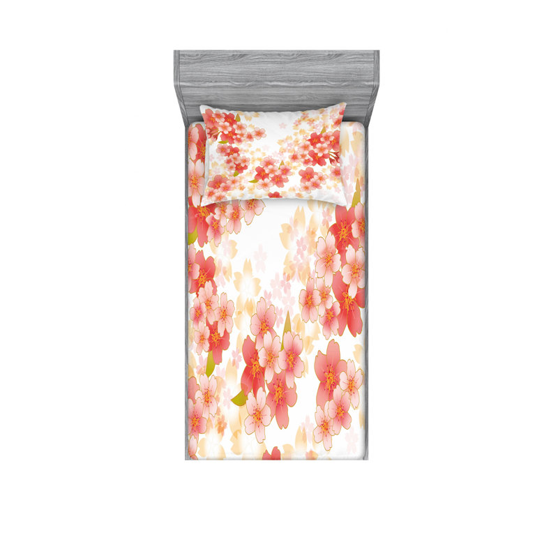 Microfiber Floral Sheet Set, Twin Sheet Set with Fitted Sheet