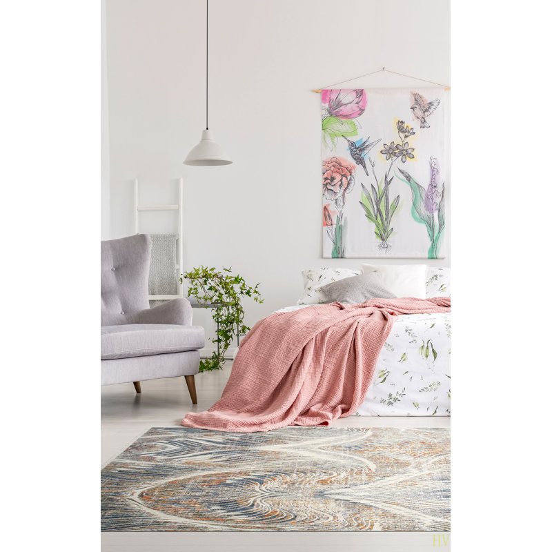 Tapis rectangulaire moderne, abstrait, à poils coupés 5 pi 3 po x 7 pi 3 po