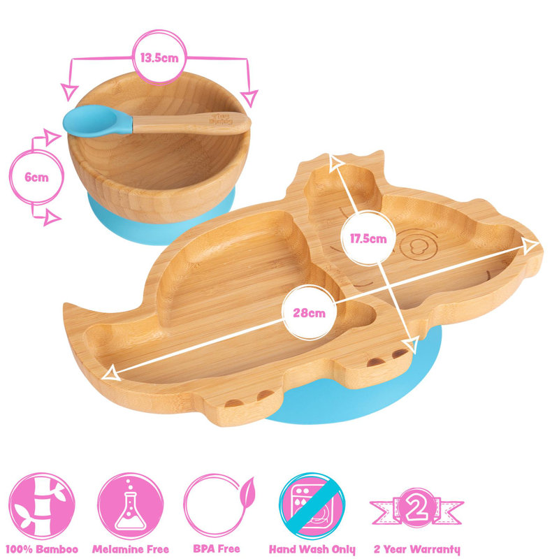 Tiny Dining - Children's Bamboo Suction Dinosaur Dinner, Pink