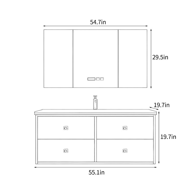 Armoire de salle de bain rétro simple, H 19,7 po x l 55,1 po x P 19,7 po