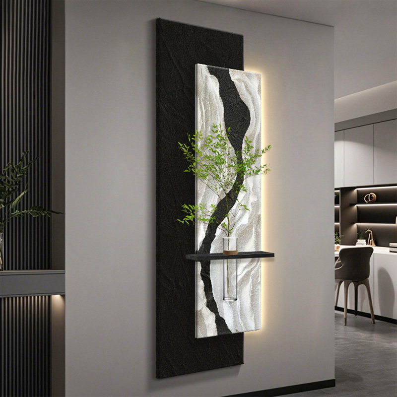 Art mural noir et blanc rectangulaire en grès, Blanc/Noir, H 47,24 po x l 15,75 po