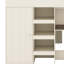 Structure de lit en bois avec garde-robe intégrée, bureau, tablettes de rangement et tiroirs-131273575
