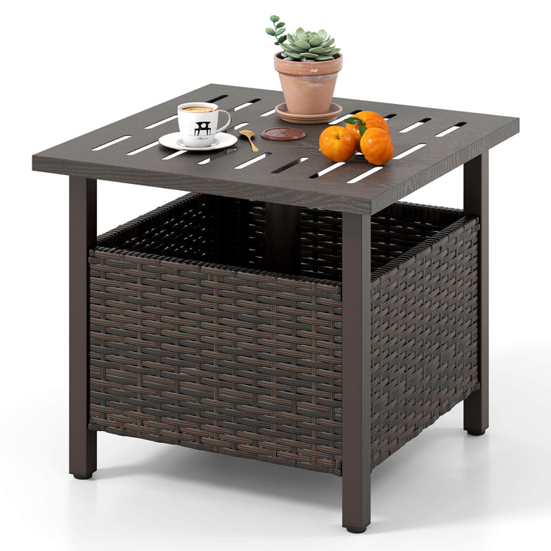 Outdoor Side Table with 1.93" Umbrella Hole Zinc-iron Alloy Tabletop for Poolside