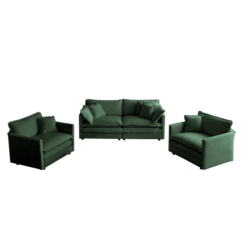 Ensemble de conversation avec canapé en tissu chenille Athenia, Vert