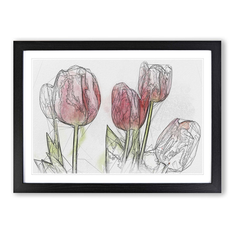 Beautiful Pink Tulips in Abstract - Picture Frame Graphic Art Print, 27cm H x 36cm W x 2cm D, Black Framed
