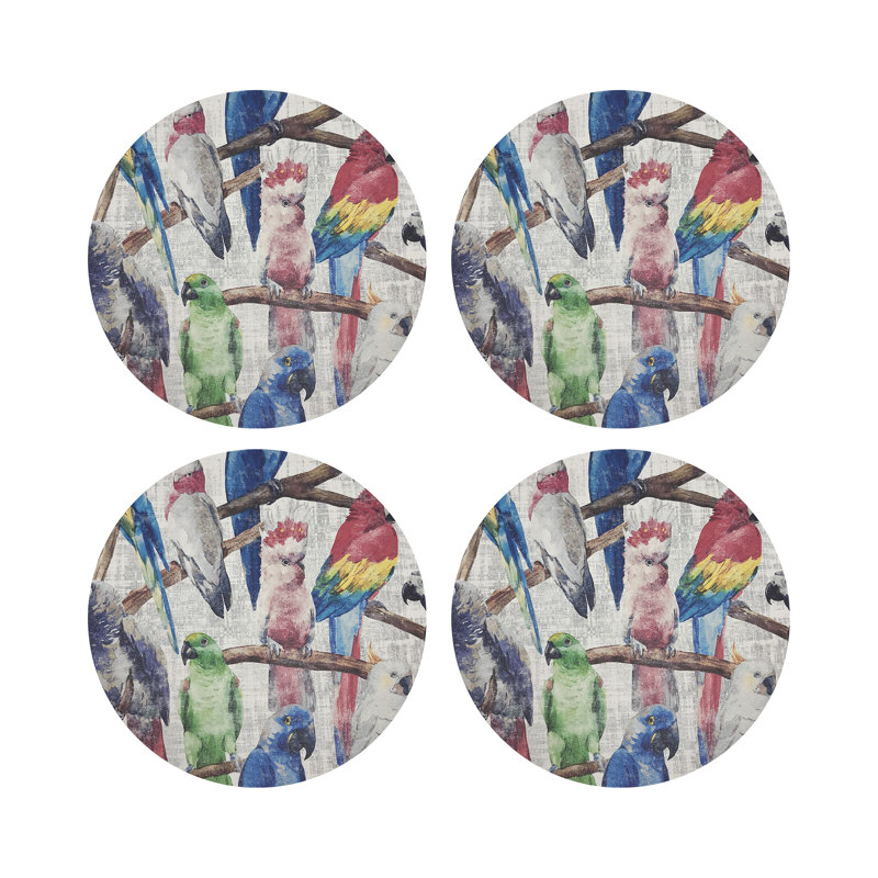 Cockatoo Fantasia Vegan Leather Round Coasters