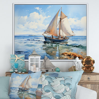 Mulli Boat Sailing Reflections II - Coastal Boat Framed Canvas Print
