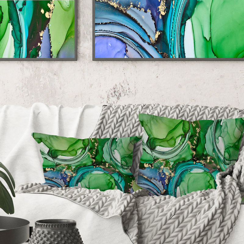 Coussin décoratif à imprimé abstrait vert de luxe vert 12 po x 20 po