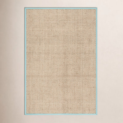 Natural Teal Bamboo Seagrass Rug