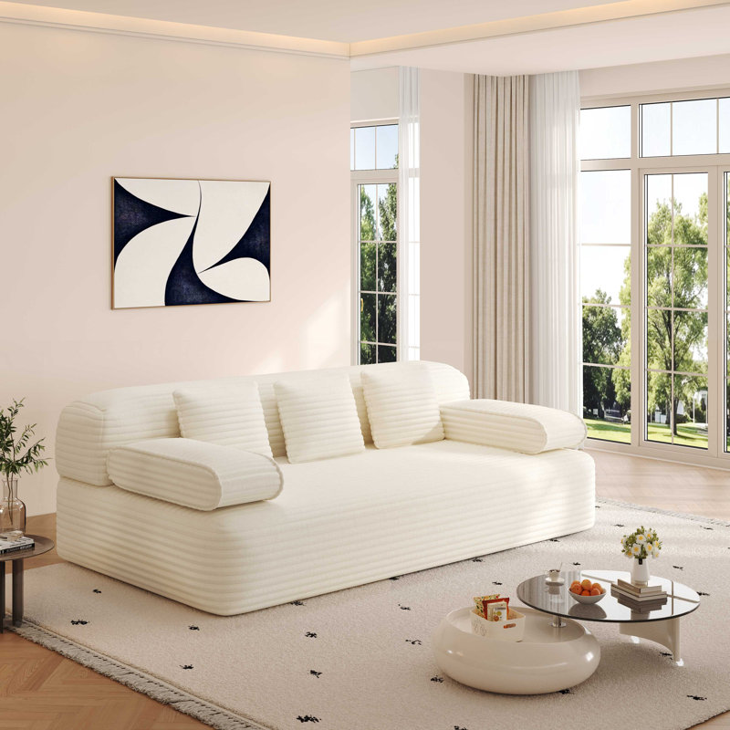 Canapé sans cadre de 78,7 po, canapé-lit convertible 2-en-1 avec 3 coussins en velours côtelé moelleux, canapé 3 places multifonctionnel pour les petits espaces, les appartements et les chambres