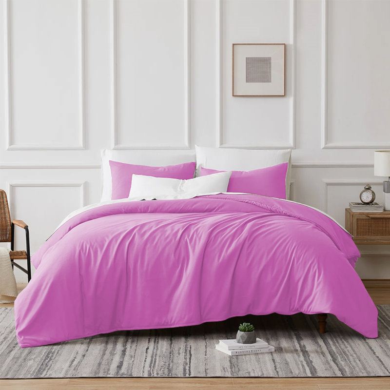 Microfibre 200 TC Plain Reversible Plain Weave Modern & Contemporary Duvet Cover Set, Purple, Single - 1 Standard Pillowcase