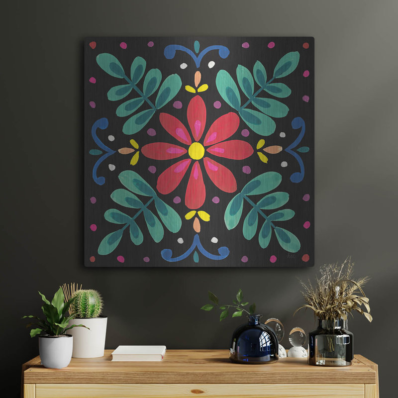 «Floral Fiesta Tile 6» par Laura Marshall, art mural en métal, H 24 po x l 24 po