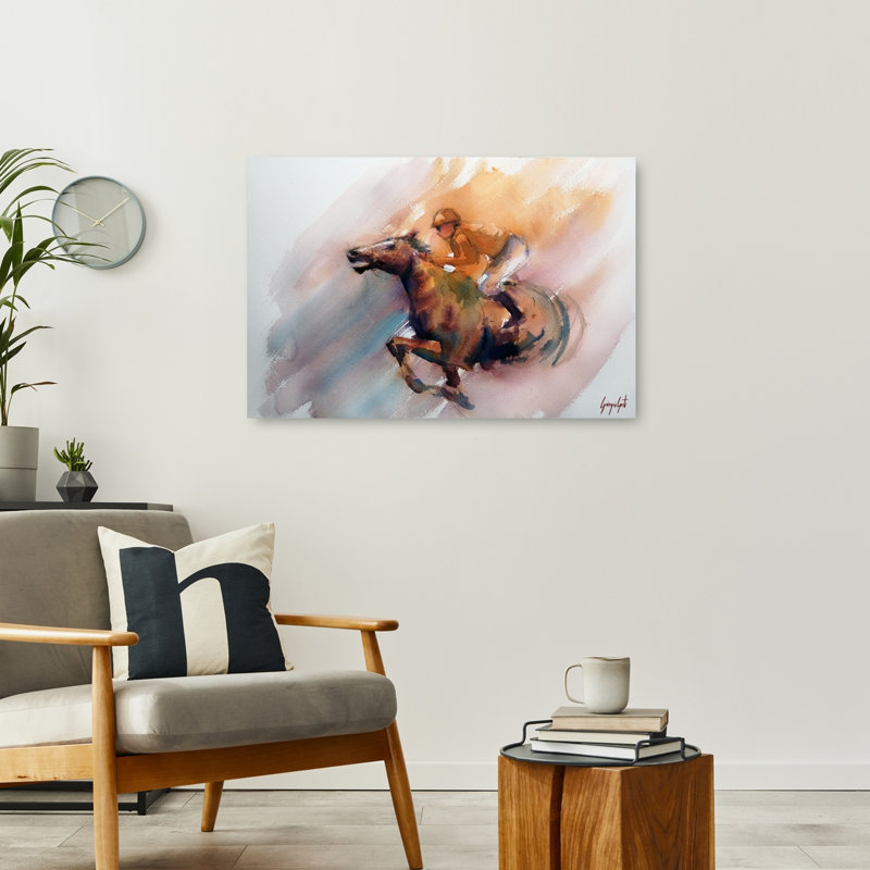 Cheval de course galopant, cheval contemporain, 24" H x 36" W