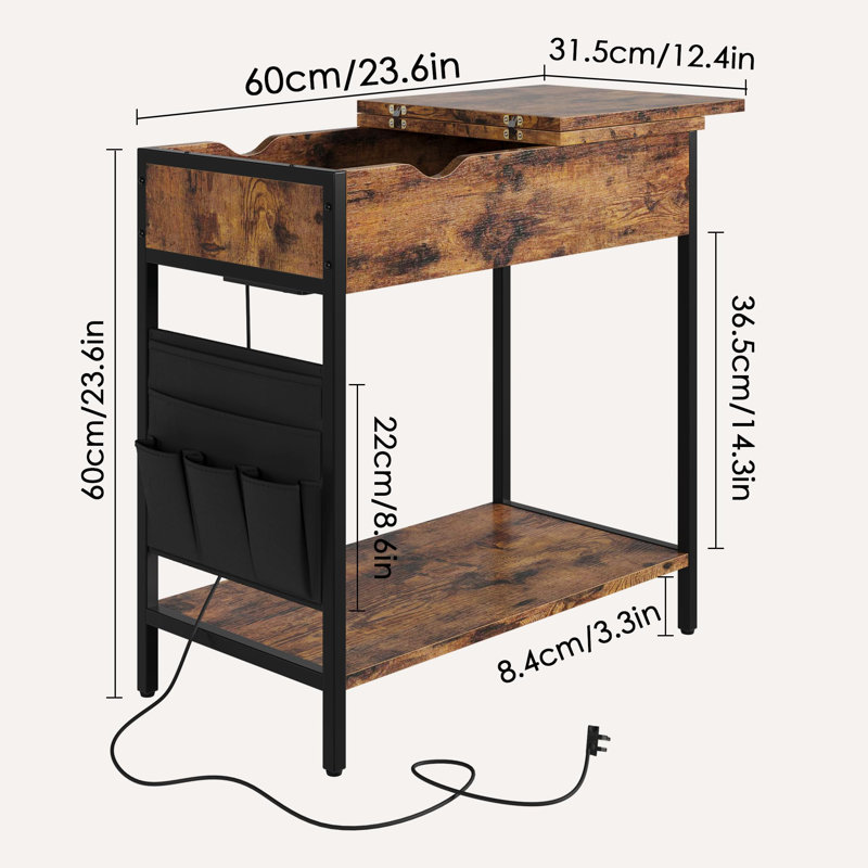 Side Table with Storage, Rustic Brown