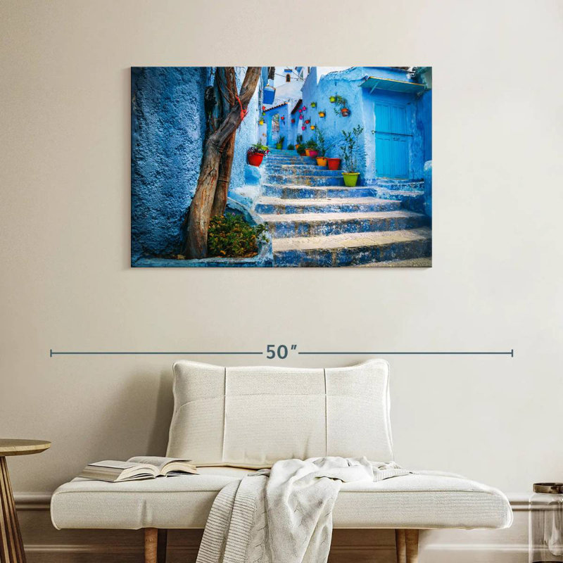 Ravi Chefchaouen escalier bleu, H 26 po x l 39 po