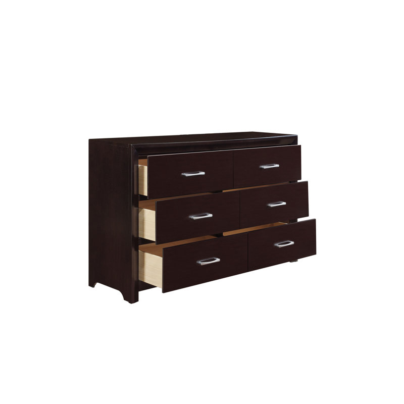 Ensemble de chambre avec lit plateforme 6 pièces, Grand, Espresso, Trois pièces : lit, commode et miroir