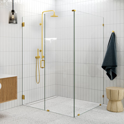 Illume 54 in. x 48.5 in. x 78 in. 90-degree Fully Frameless Wall Hinged Glass Shower Enclosure