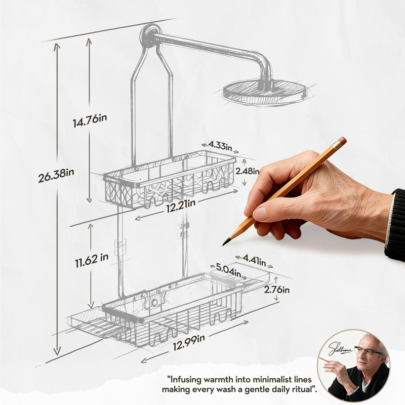 Support de douche suspendu, support en aluminium antirouille avec crochets et porte-savon, rangement de salle de bain sans perçage, argent brillant