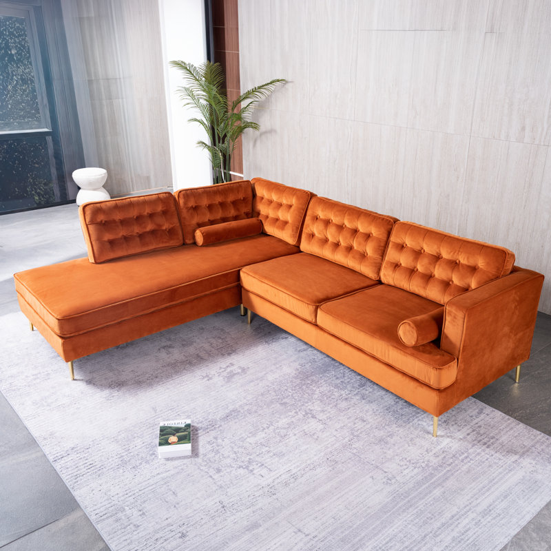 Canapé modulaire 100% en velours capitonné Addilynn, Orange, Orienté vers la gauche