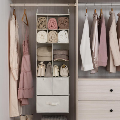 Hanging Closet Organizer With Drawers, 6 Shelf Dividers Closet Hanging Organizer, Foldable Hanging Shelves For Closet, Portable Closet Organizers And Storage For Dorm Room