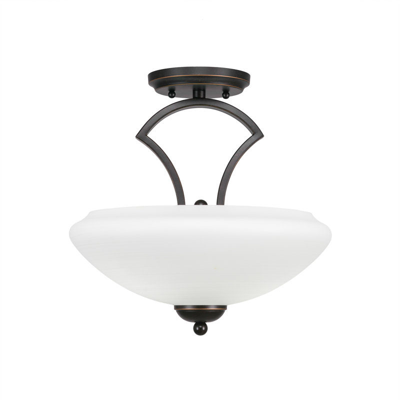 Zilo Semi-Flush 2-Bulbs Shown In Dark Granite Finish With 14" Zilo Cayenne Linen Glass, Dark Granite, White