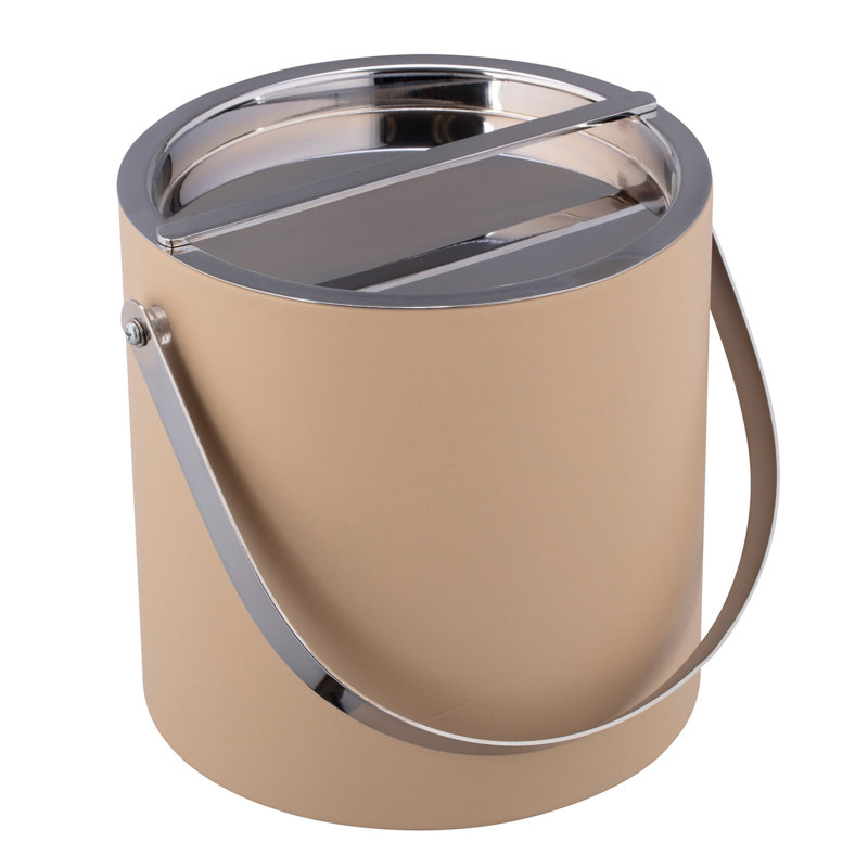 Seau à glace en similicuir Senetta, Beige / chrome poli