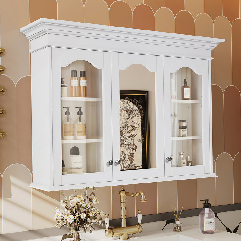 Armoire à pharmacie 40 "avec miroir, armoire de rangement pour salle de bain avec porte miroir et tablettes, armoire de salle de bain murale avec portes en verre