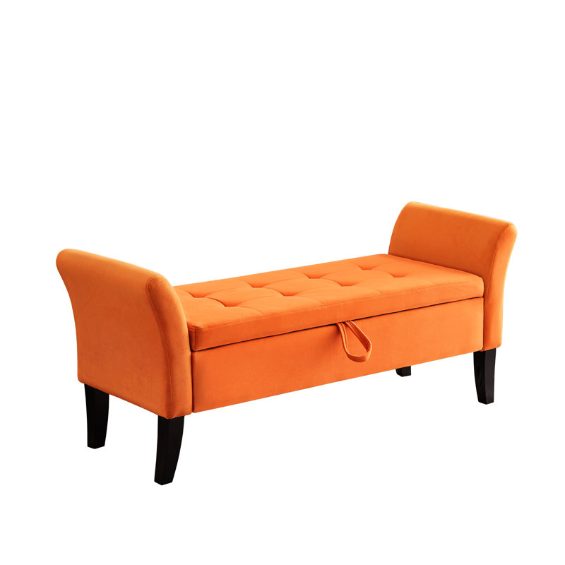 Siège de rangement pour chaussures orange en velours de 51,5 po de long et pratique
