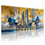 Cités et pays abstraits, paysage urbain, reflets bleus dorés, ensemble de 3 reproductions d'art sur toile-596138809