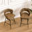 28" Technical Leather Woven Bar Stool Set Of 2,Black Legs Barstools No Adjustable Kitchen Island Chairs,360 Swivel Bar Stools Upholstered Bar Chair Counter Stool Arm Chairs With Back Footrest (Brown)