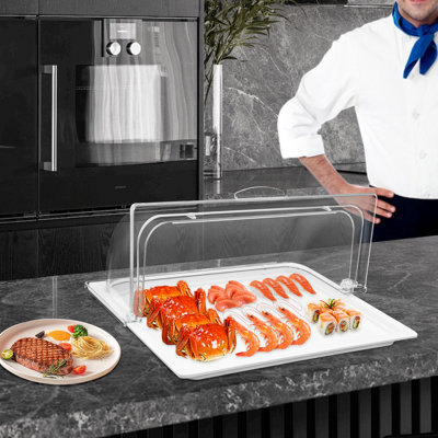 Plateau transparent avec couvercle, plat de service rectangulaire pour fruits, desserts et collations, plateau de réception anti-poussière pour la restauration et les événements