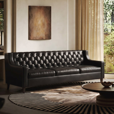 78.75" Leather Couch,  Chesterfield Sofa With Deep Seat & Tufted Back,  Classic Vintage Couch For Living Room, Office, Black