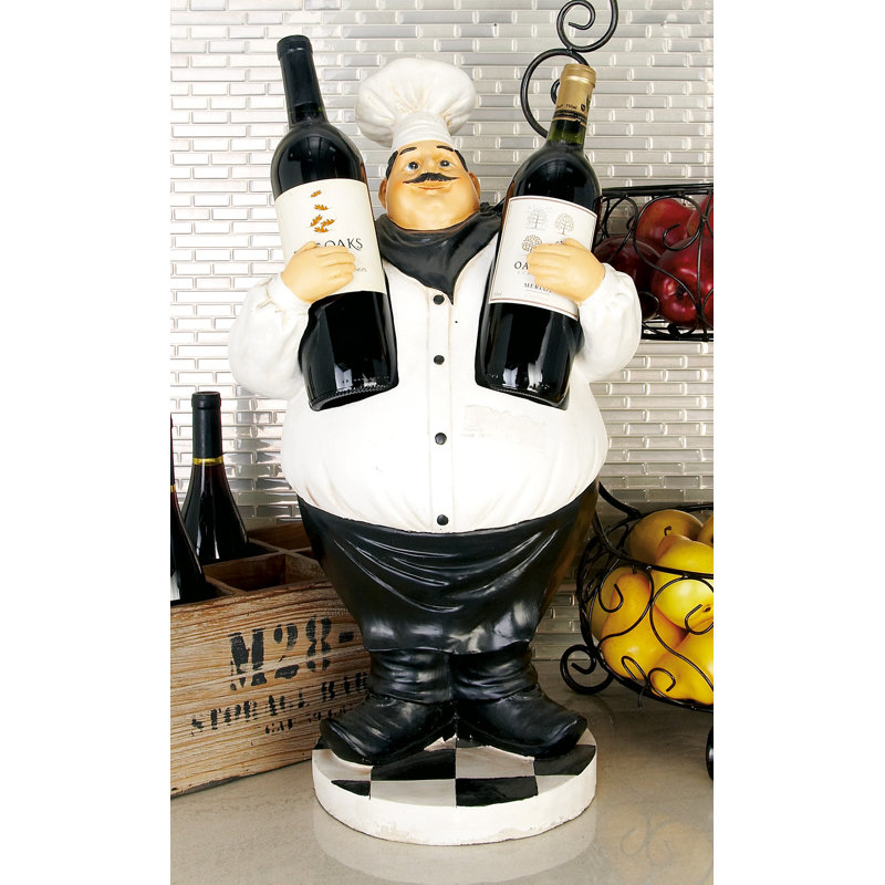 White Polystone Chef Sculpture with Wine Holder Slots