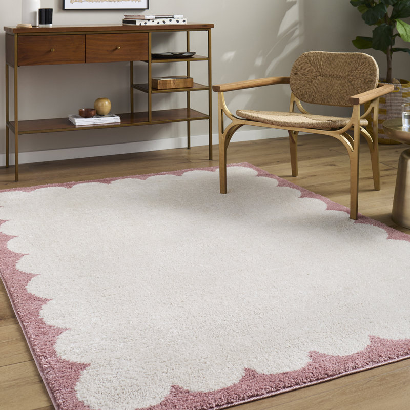 Fossay Shag-Washable Modern High Pile Living Bedroom Rug, Ivory/Rose, Rectangle 200 x 275 cm