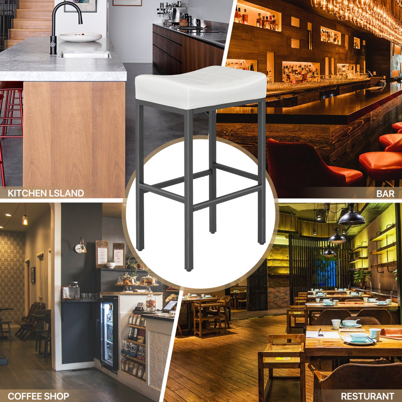Backless Bar Stools Counter Stools With Footrest, White, Bar Stool (31.5” Seat Height)