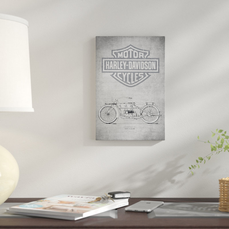 «Harley-Davidson Motorcycles I», impression sur toile, H 26 po x l 18 po x P 1,5 po, Toile avec cadre noir, Pas de tapis