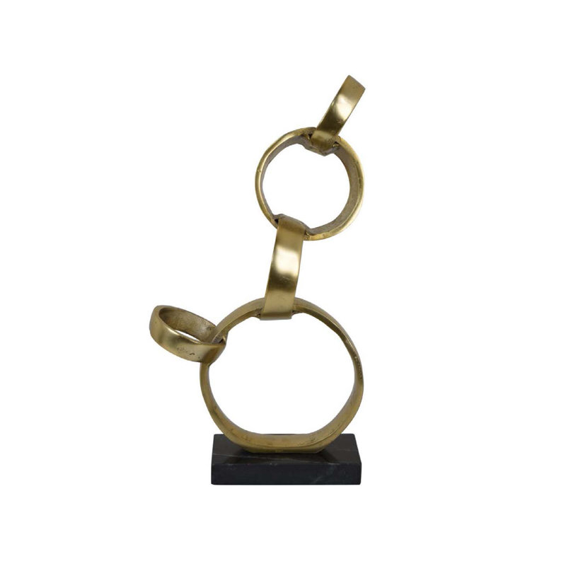 Lo Abstract Interlinked Ring Sculpture, Solid Base, Metal, Gold/Black