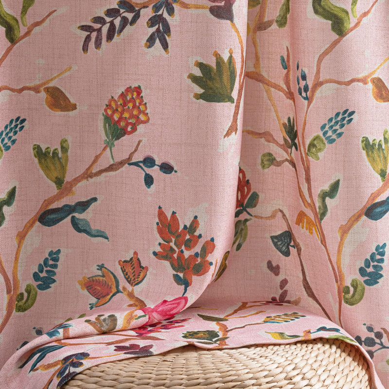Lauren 100% Blackout Curtains for Bedroom Colorful Watercolor Branch Printed Pattern Lined Thermal Insulated Back Tab 2 Panels for Girls Living Room