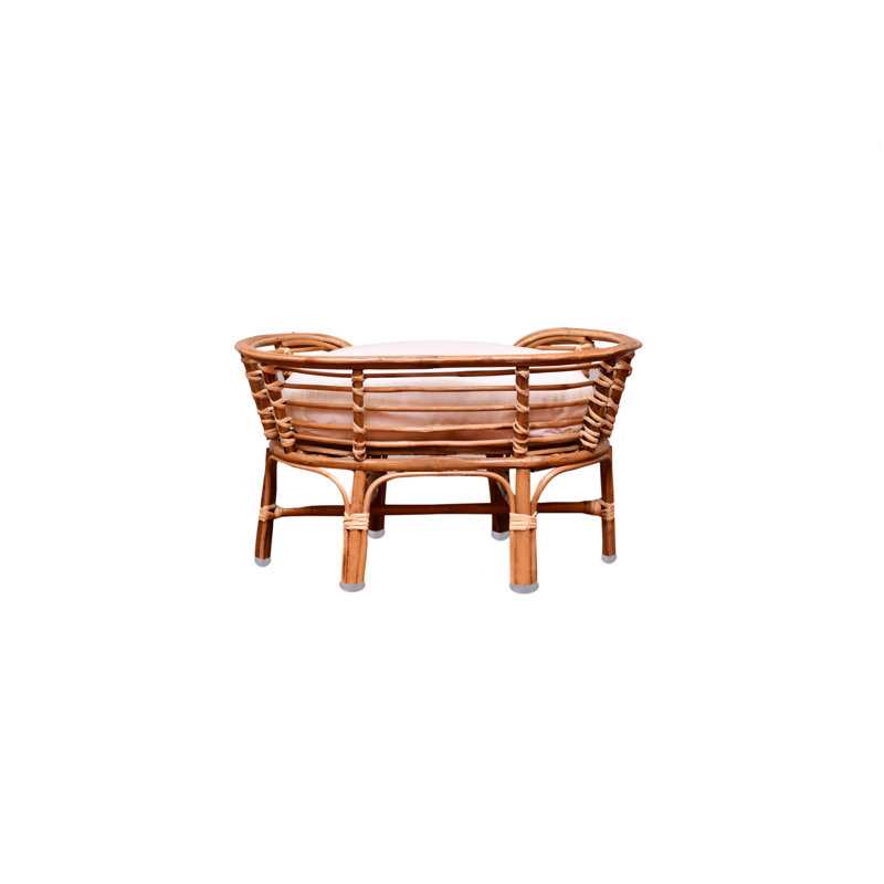 Natural Rattan Pet Bed with Off-White Cushion
